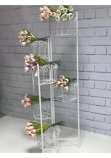 Dekoratif Metal Ferforje 5 Katlı Saksılık -Çiçeklik