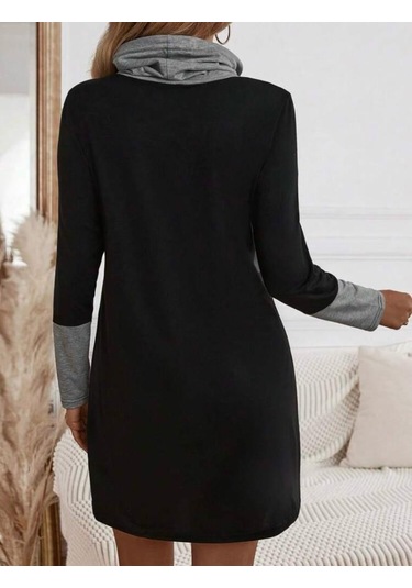 Kadın Uzun Kollu Balıkçı Yaka Bağcıklı Iki Iplik Elbise Siyah