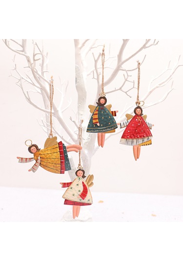 Teltree Noel Dekorasyonu: El Yapımı Demir İşlemeli Boyalı Melek Kız Askısı - Ağaç Süs Takımı Ve Aksesuarı