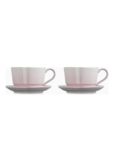 Le Creuset Kalp Şeklinde Seramik Kupa Ve Tabak Seti 2 Li Shell Pink