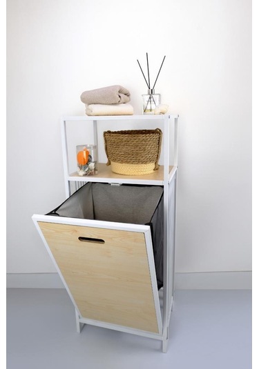 Digithome Metal Kirli Sepetli 2 Raflı Çok Amaçlı Banyo Düzenleyici Raf Organizer Akçaağaç Mrs-006 C1-1-369 Kahverengi