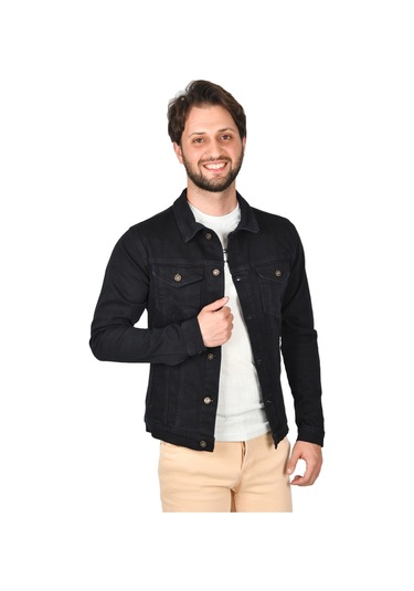 Deepsea Erkek Lacivert Slim Fit Likralı Kot Ceket Jean Ceket 2201007 False Lacivert