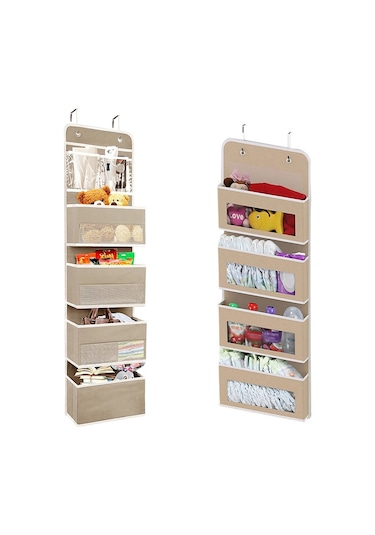 Gd03 Duvara Monte Kumaş Saklama Çantası Gardırop Oda Kapısı Asılı Çanta Arkasında, Renk: Gri 4 Izgaralı Çok Renkli