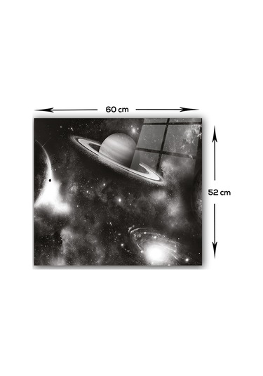 Decorita Cam Ocak Arkası Koruyucu Galaksi Desen Siyah Beyaz Fon 49.5 x 76 CM