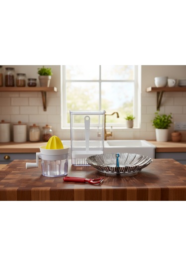 Ludıa Narenciye Sıkacağı,sebze Saklama Kabı,sebze Pişirici Ve Sebze Meyve Soyacağı 4 Lü Set Gri - Şeffaf