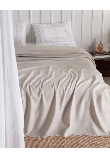 Madame Coco Mathilda Tek Kişilik %100 Pamuk Karde Düz Pike Takımı - Bej 8684427200407 Ekru