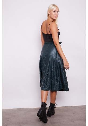 Kraş İnce Deri Yüksek Bel Yan Cepli Kiloş Uzun Etek-zümrüt - Zümrüt Zümrüt Yeşili