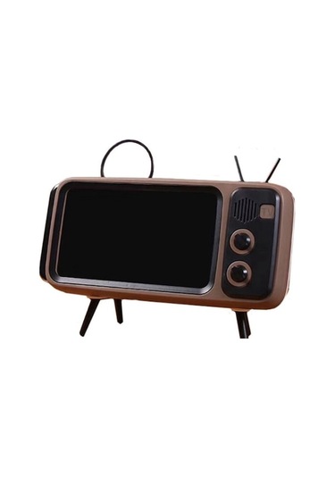 Retro Tv Cep Telefonu Braketi Döner Braket Evrensel Masaüstü Cep Telefonu Braketi Kahverengi