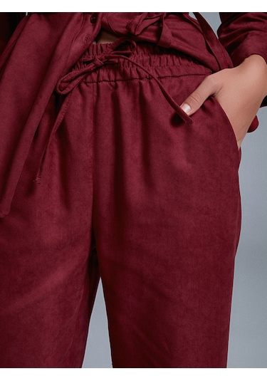 Dilvin 72164 Beli Lastikli Süet Pantolon-bordo Bordo