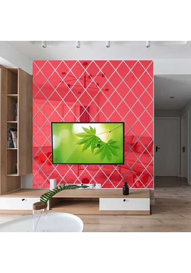 Sones Eşkenar Dörtgen Dikişli Arka Plan Akrilik Ayna Dekoratif Çıkartmalar, Özellikler: Kırmızı Büyük Diğer