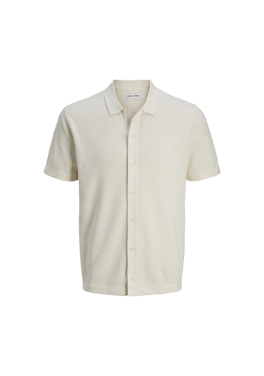 Jack & Jones Erkek Örme Gömlek - Emil - 12268220 Cloud Dancer Çok Renkli