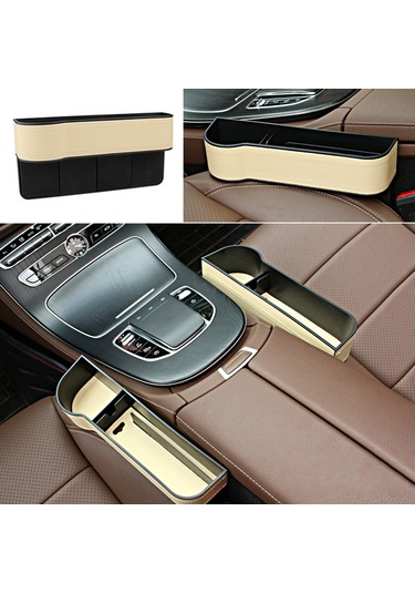 Ranyeek Araba Koltuk Aralığı Saklama Kutusu, İki Adet Sürücü + Yolcu Tarafı , Bej Renk, Abs Ve Pu Deri, Araç İç Dekorasyon Aletleri