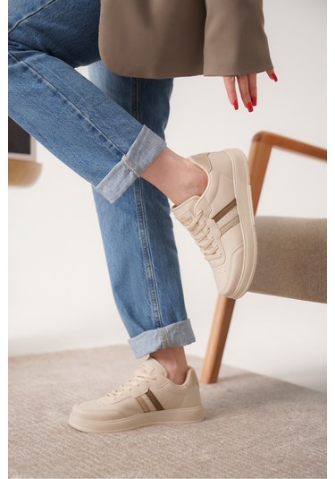 Daxors D163 Günlük Ortopedik Kadın Sneaker Spor Ayakkabı Bej