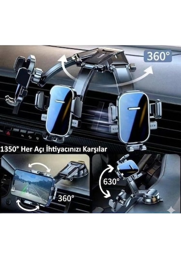 Torpido Üstü Vakumlu Araç Telefon Tutucu Ayarlanabilir Uzun Kollu 360 Dönebilen Oto Telefon Tutacağı Ön Cam Uyumlu