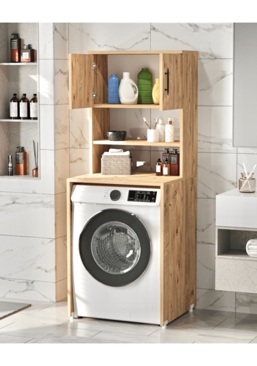 Reyo Enda Home Çamaşır Makinesi Dolabı 3 Raflı Banyo Dolabı Çam