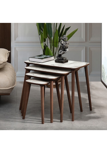 Vovvahome Luci 4lü Mdf Ahşap Zigon Sehpa Ve Orta Sehpa - Beyaz