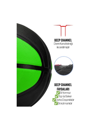 Telvesse Strong Basketbol Topu Pompalı Full Kauçuk Dayanıklı Deep Channel Kabartma No:7 B12 Yeşil
