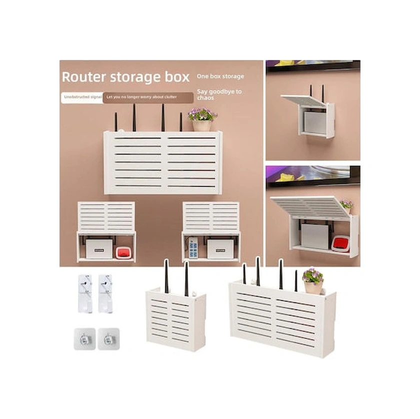 Xiyyadms Küçük Perde Desenli Duvarlı Depolama Kutusu - Deliksiz Router Ve Tv Aygıtı Tutucu, Ev Ofis Wi-fi Gizleme Rakı, Evcil Kullanım Beyaz