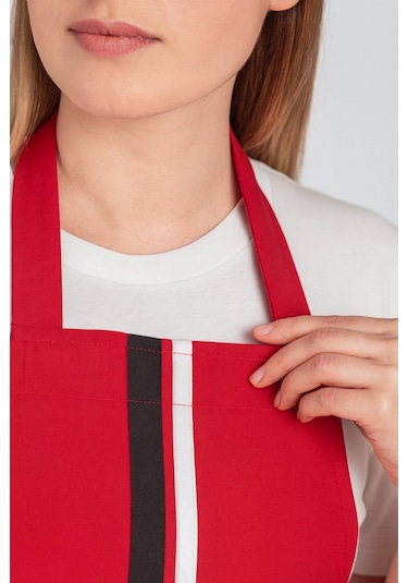 Kadın Boyundan Asmalı Çizgili Barista Şef Mutfak Önlüğü 60x85 Cm Kırmızı