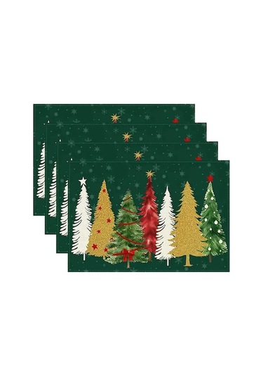 Pazly Şık 4 Parça Keten Masa Örtüsü Seti - 30x45cm, Dekoratif Yeşil, Festif Hava Kat Yeşil