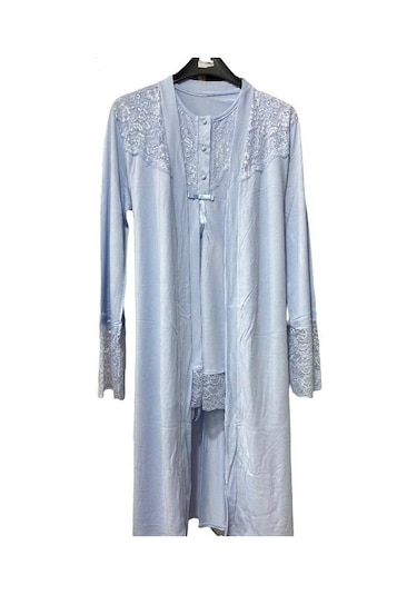 Nehirsel 3022 Mavi Hamile Lohusa 3 Lü Pijama Sabahlık Tk 001