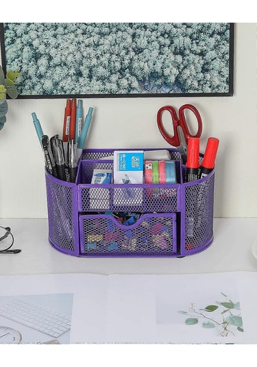 Ganzhoushop Ofis Örgü Kırtasiye Depolama Masaüstü Düzenleyici Kalemlik Çekmeceli Siyah 4-dw Mor