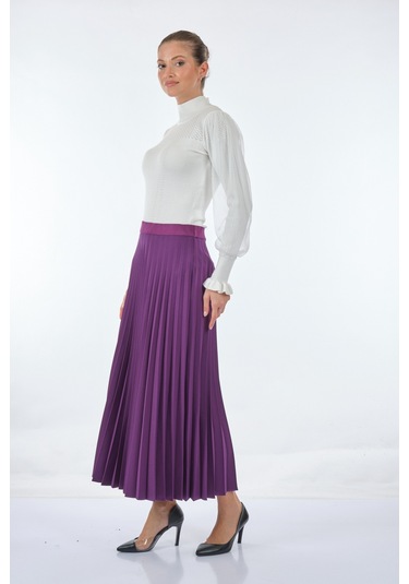 Scl 2222001022 Piliseli Lastikli Bel Kadın Etek Mor