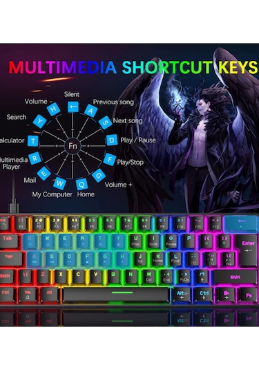 T60 Rgb Mavi Switch Mekanik Siyah Klavye Kablolu Gaming Driverli Oyuncu Klavyesi T60 Mini Q Klavye