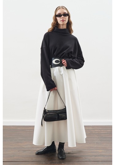 Yüksek Yakalı Oversıze Sweatshırt Siyah Siyah