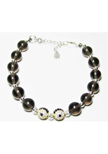 Lilahgümüş Gümüş Dumanlı Kuvars Siyah Beyaz Taşlı Kadın Bileklik