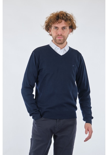 De Blasıo V Yaka Uzun Kollu Lacivert Erkek Kazak 222340020 001