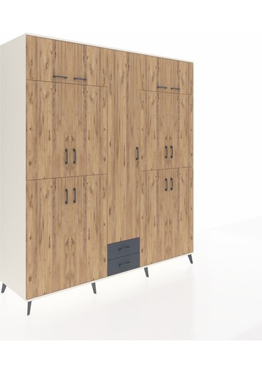 Kronos Dolap 10 Raflı 2 Çekmeceli 4 Askılı 220x59x243 Aytaşı-çam/antrasit Atlas Çam/antrasıt