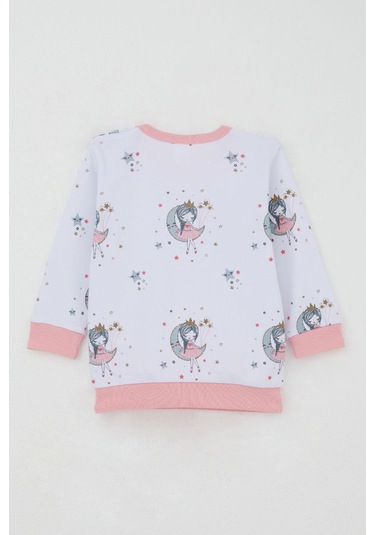 Breeze Kız Bebek Eşofman Takım Omuzdan Patlı Hayalci Kız Desenli 4 Ay-1 Yaş, Beyaz Beyaz