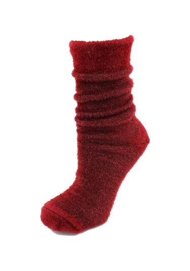 Tüylü Bordo Kalın Kışlık Çorap Bordo