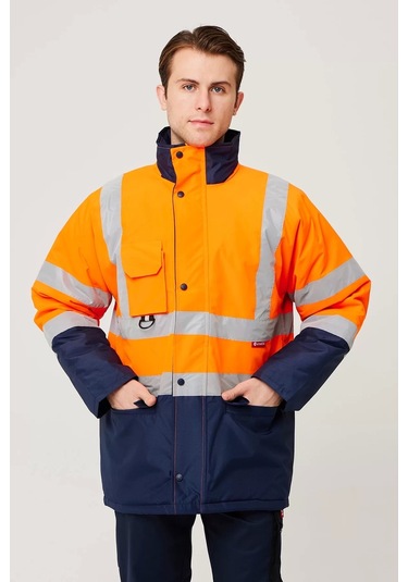 Kışlık İş Güvenliği Parkası Neon En Iso 13688 20471 343 Linum F.turuncu-lacivert