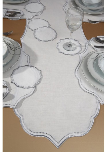 Damla Keten Nakışlı Amerikan Servis Takımı 19 Parça Silver Gümüş