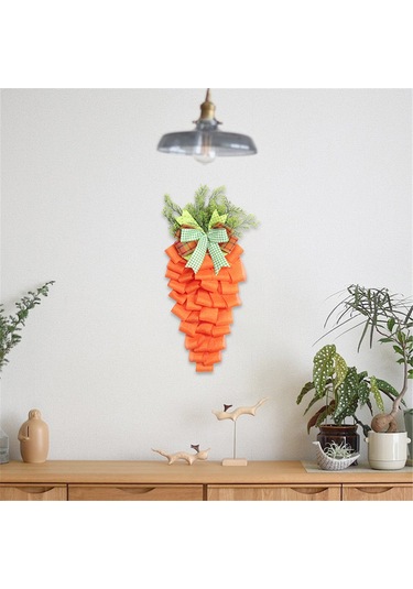 Yunboo Paskalya Polyester Havuç Çileği, Tavşan Desenli Ön Kapı Dekorasyonu, 55x30cm, Yıllık Kullanıma Dayanıklı Tatil Süsleme