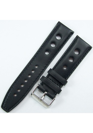 Bizon Siyah Gerçek Deri Saat Kordonu 24mm Spor Delikli Saat Kayış