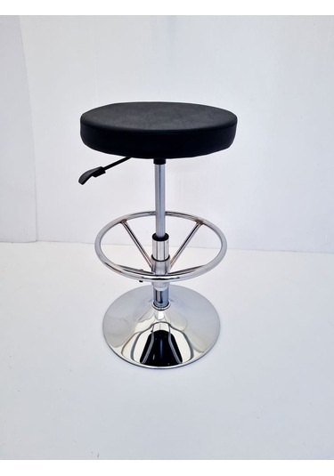 Siyah Deri Yüksek Bar Boy Tabure