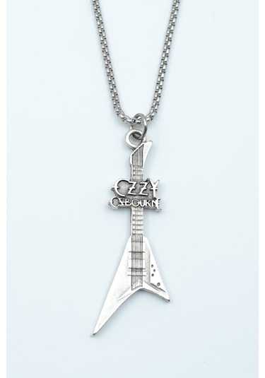 Ozzy Osbourne Elektro Gitar Örme Zincir Kolye Gümüş