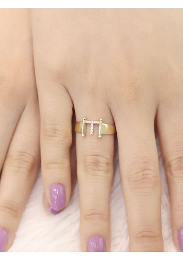 14 Ayar Altın Küçük T Harfli Taşlı Yüzük