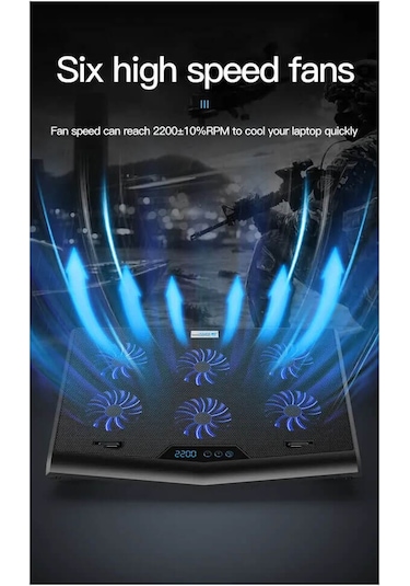 Notebook Soğutucu 6 Fanlı Yükseklik ve Fan Ayarlı Lcd Göstergeli