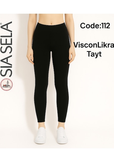 Belpa Sıla Sella Viskon Likralı Siyah Kadın Tayt Siyah