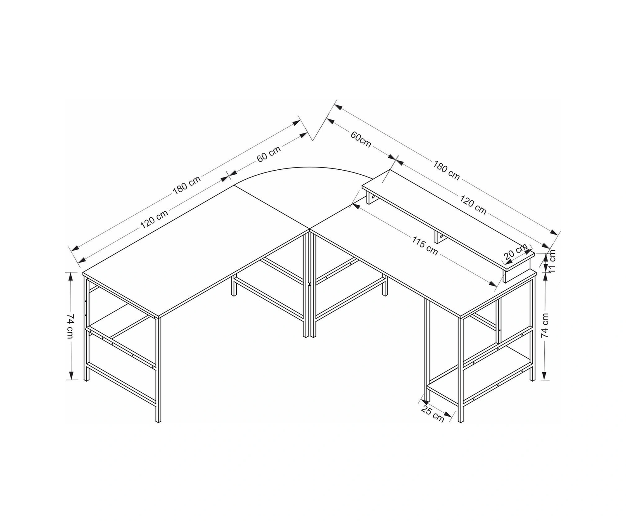 Minar Greta Raflı L Köşe Çalışma Masası - Antrasit Siyah