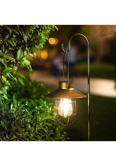 Dofolink Siyah Güneş Enerjili Dış Mekan Lambası - 18cm Çapı Demir Çelik Vintage Akşam Lambası, Su Geçirmez Bahçe Balkon Kamp Manzarası Avize Çoban Kancası Seti Beyaz