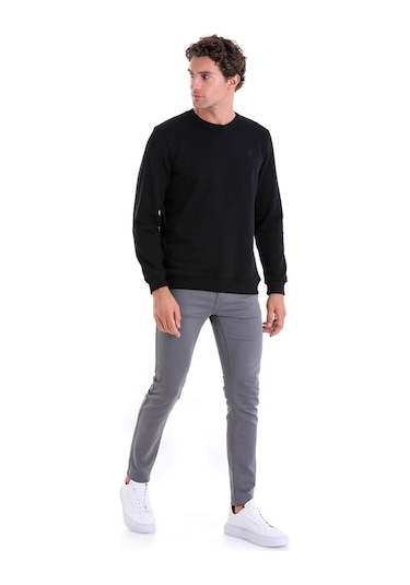 Hatemoğlu Regular Fit Düz Pamuklu Bisiklet Yaka Sweatshirt Siyah