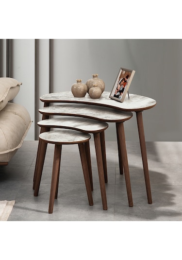 Vovvahome Moon 4lü Mdf Ahşap Zigon Sehpa Ve Orta Sehpa - Beyaz