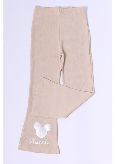 Kız Çocuk Tayt İspanyol Paça Karakter Nakışlı F15 Bej