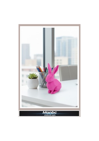 Monbc Pembe Tavşan 3d Tasarım Dekoratif Biblo, Hediyelik Ve Ev Ofis İçin Şık Aksesuar