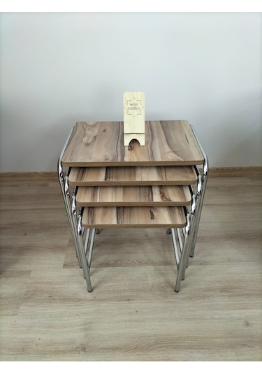 Evko Mobilya Buket Sehpa, 4'lü Zigon Sehpa, Dörtlü, Krom-aceviz